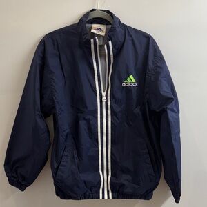 Adidas Navy and White Windbreaker with Green Logo